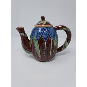 Wan Jiang Pottery Majolica Teapot Vintage Chinese Signed